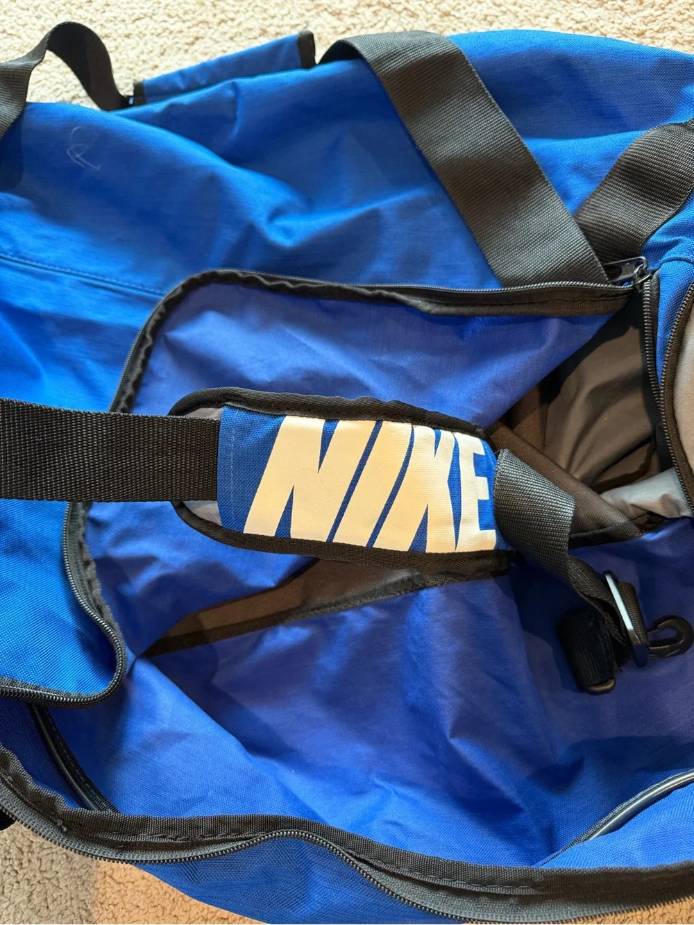 Nike Royal Blue Duffel Bag with White Swoosh